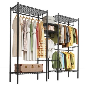 Heavy Duty Adjustable Garment Rack with Shelves – Black for Closet, Laundry & Commercial Use - 1 of 4