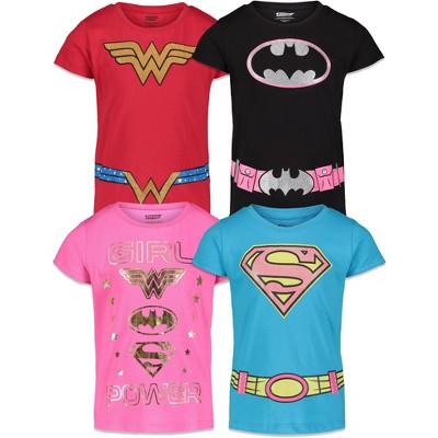 DC Comics Justice League Wonder Woman Batgirl Supergirl Little Girls 4 Pack T-Shirt 