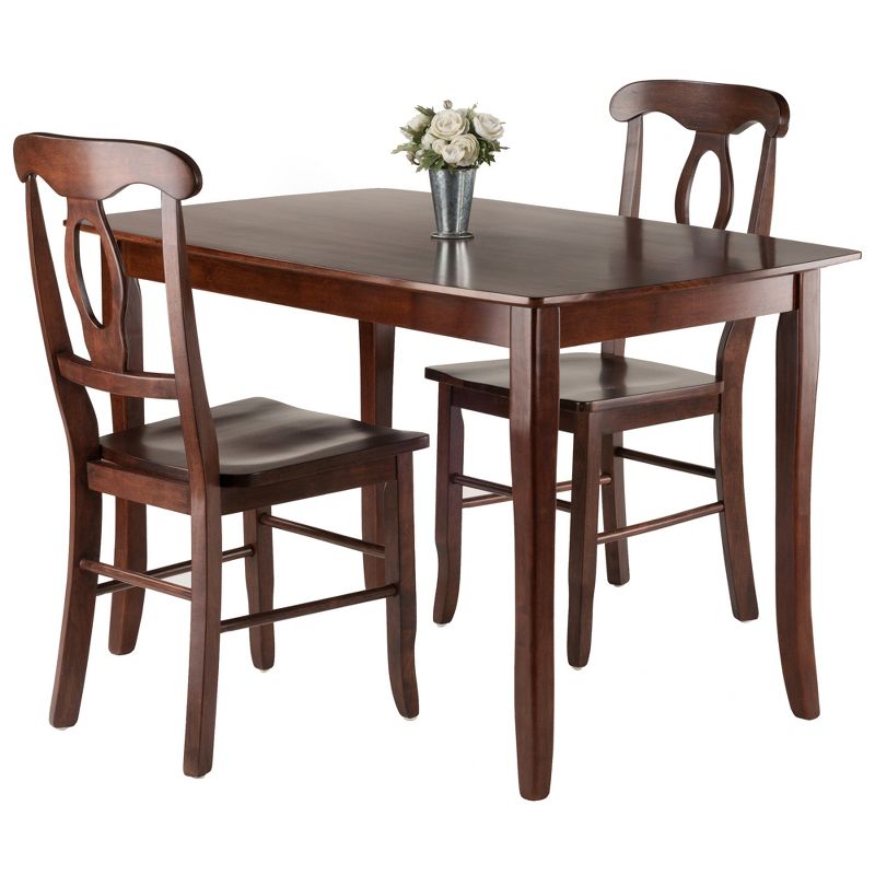 3pc Inglewood Dining Table with 2 Key Hole Back Chairs Walnut - Winsome, 3 of 5