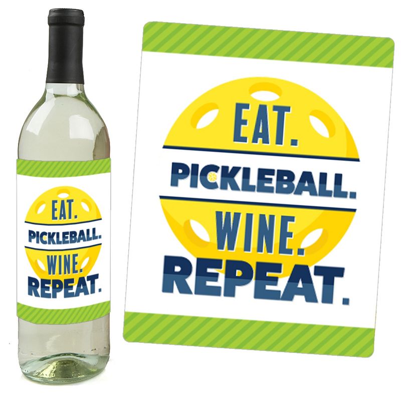 Big Dot of Happiness Let’s Rally - Pickleball - Birthday or Retirement Party Decorations for Women and Men - Wine Bottle Label Stickers - Set of 4, 2 of 9