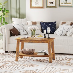 Coffee Table for Living Room, Farmhouse Coffee Table with 2 Storage Shelves, Wood Living Room Table - 1 of 4
