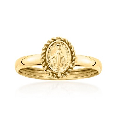 Ross-Simons Italian 14kt Yellow Gold Miraculous Mary Medal Ring Size 7