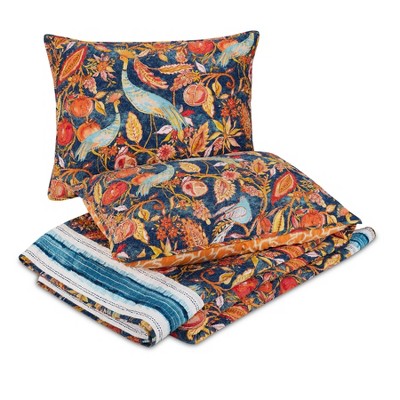 King Size Blue Cotton Reversible Quilt Set