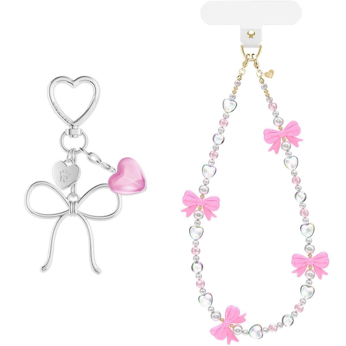 VELVET CAVIAR Tech Charm Accessory Gift Set - Silver Bow Pink Bows