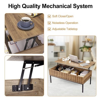 Brown Wood Lift-Top Coffee Table with Hidden Storage
