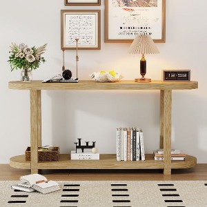 PAGED Minimalist Oval Top Console Table with Bottom Shelf, Entryway Table with Streamlined Desktop Design, Modern Sofa Table for Hallway - 1 of 4