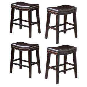 DSVIMOY Counter and Bar Stool Set of 4 Upholstered Saddle Stools with Nailhead Trim for Kitchen, Brown, 28.65"*21.75"*8.5" - 1 of 4