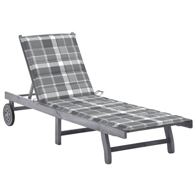 vidaXL Patio Sun Lounger with Cushion Gray Solid Wood Acacia