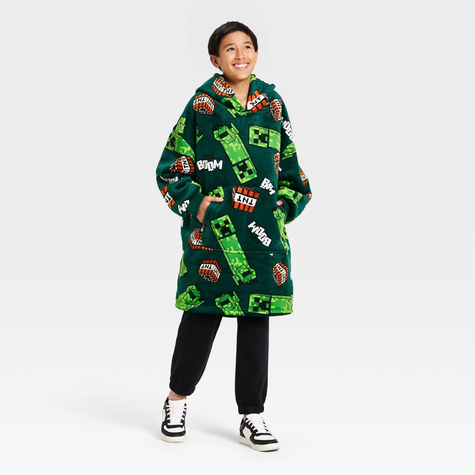 Boys' Minecraft Creeper and TNT Oversized Plush Hooded Sweatshirt - Green