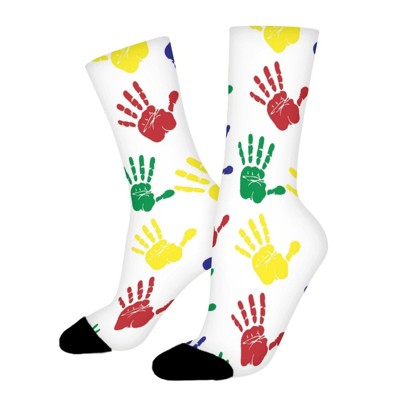 Color Hand Paints Women Printed Crew Socks Funny Funky Socks Soft Polyester Novelty Gifts for Artists Men