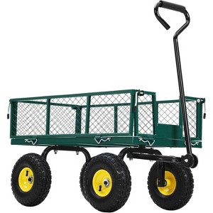 Heavy Duty Steel Garden Wagon Cart with Removable Sides, All Terrain Tires, Rolling Mesh Utility Wagon for Lawn Farm - 1 of 4