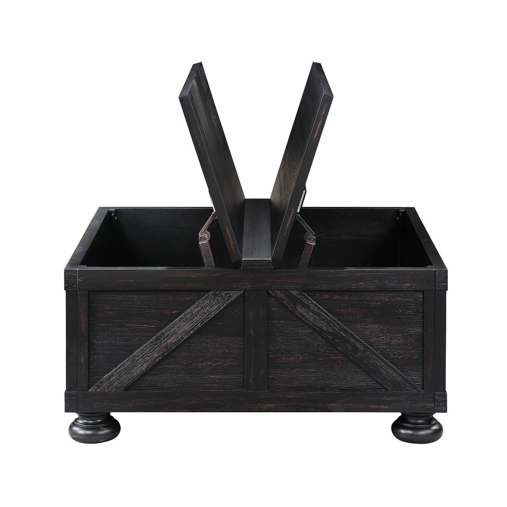 Pershins Farmhouse Square Coffee Table with Storage Antique Black - HOMES: Inside + Out: Solid Pine Lift-Top Design