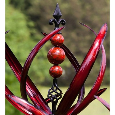 91-inch Red Powder-Coated Metal Kinetic Wind Spinner Garden Stake