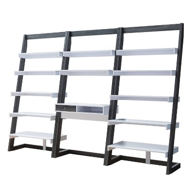 Holten Ladder Desk with 2 Bookcases Dark Gray/White - miBasics