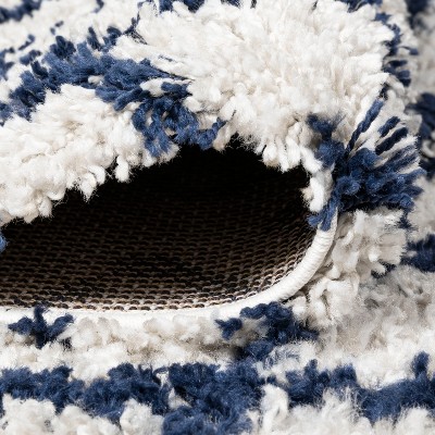 Ivory and Navy Moroccan Diamond Shag Area Rug