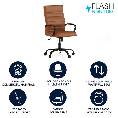 Brown LeatherSoft High-Back Executive Swivel Office Chair with Metal Frame