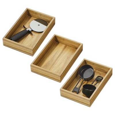 iDesign Acacia Wood Kitchen Drawer Organizer - Set of 3 - Natural