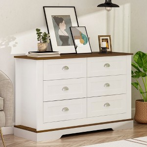 LOVMOR 6-Drawer Dresser Chest Cabinet Storage Organizer in White - 1 of 4