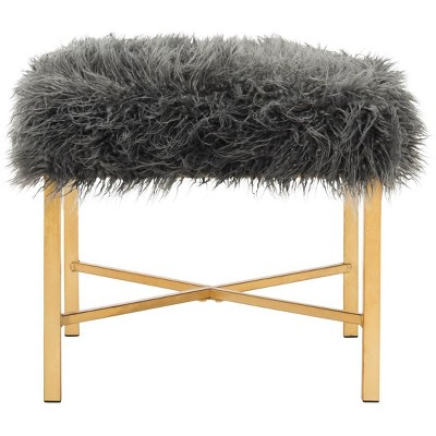 Horace Faux Sheepskin X Square Bench - Grey - Safavieh