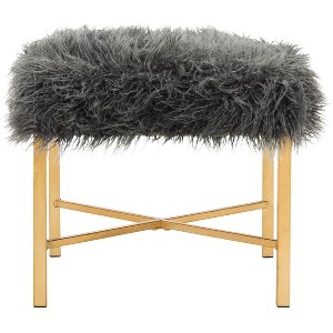 Horace Faux Sheepskin X Square Bench - Grey - Safavieh - 1 of 4