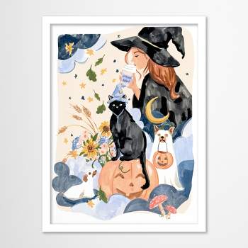 Americanflat Vintage Wall Art Room Decor - Halloween Illustration Witch Black Cat Ghost Dogs by Sabina Fenn