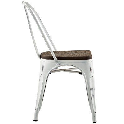 White Distressed Metal and Bamboo Bistro Side Chair