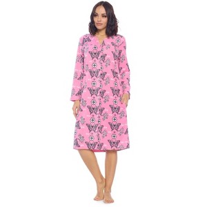 Casual Nights Women's Printed Fleece Snap-Front Lounger House Dress - 1 of 3