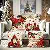 Lomsoe 4pcs Holiday Christmas Pillow Covers, Floral Design with Poinsettia and Festive Patterns, Zippered Polyester Pillowcases for Sofa and Bed Decor - 4 of 4