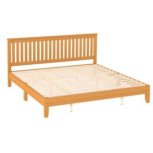 FDW Wood Bed Frame Versatile Solid Wood Mattress Foundation with 14 Wood Slats No Box Spring Needed with Headboard - 1 of 4