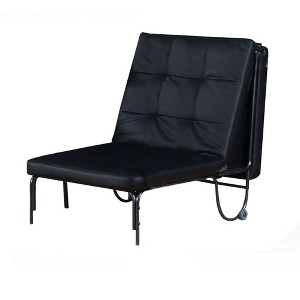 Royal Hampton Metal Futon with Faux Leather Upholstered Tufted Details and Casters, Black - 1 of 4