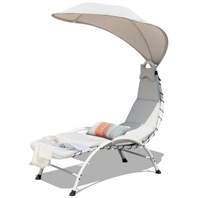 Tangkula Patio Chaise Chaise Lounge Chair with Canopy Cushioned Canopy Lounger