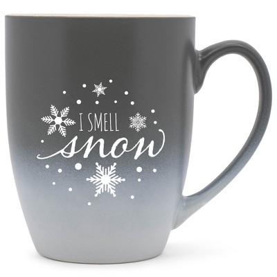 Elanze Designs I Smell Snow Two Toned Ombre Matte Gray and White 12 ounce Ceramic Stoneware Coffee Cup Mug