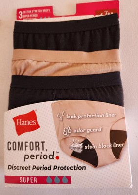 Hanes Women's 3pk Super Period Briefs - Black 7 : Target