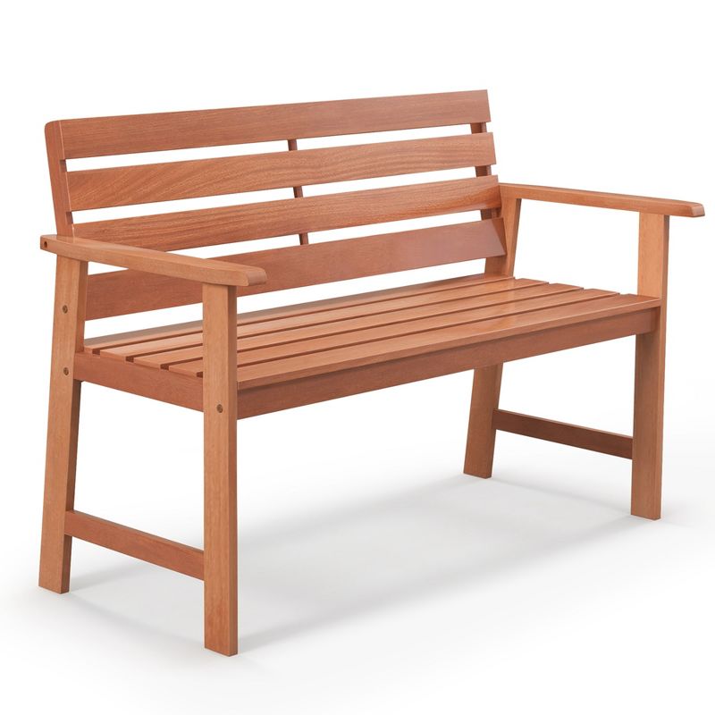 Costway Patio Solid wood Bench Wood 2-Seat Chair with Slatted Seat & Inclined Backrest, 3 of 11