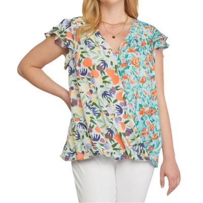 Women's Mixed Print Surplice Top - entro