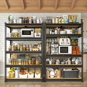 Heavy-Duty 5-Tier Storage Shelf, Foldable Steel Organizer Rack with Wheels for Kitchen Living Room, No Tools Assembly, Space Saver - 1 of 4