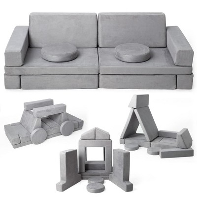 Garvee 12PCS Modular Kids Couch for Toddler Playroom, Bedroom Imaginative Furniture(Gray)