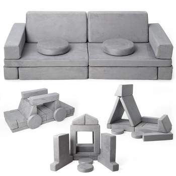 Whizmax 12PCS Modular Kids Couch for Toddler Playroom, Bedroom Imaginative Furniture(Gray)