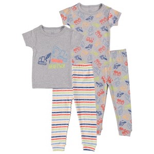 Cutie Pie Baby Gender Neutral Toddler and Infant Pajama Sleeper Matching Set Shorts and Long 4 PC Set Truck Grey Size 12M - 1 of 2