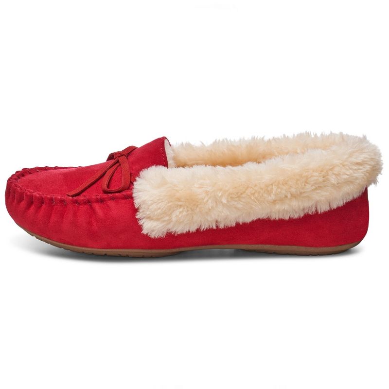 Alpine Swiss Leah Womens Shearling Moccasin Slippers Faux Fur Slip On House Shoes, 3 of 6