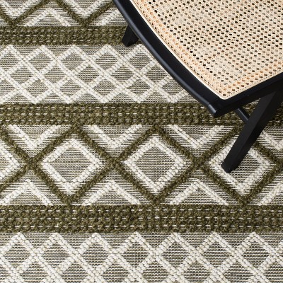Ivory and Dark Green Handwoven Wool Area Rug 3' x 5'