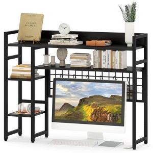 Tangkula Desk Shelf w/ Storage Grid, Multipurpose Countertop Hutch for up to 32" Computer Monitors - 1 of 4