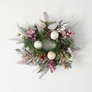 17"H Sullivans Mixed Ball Pine Christmas Mini Wreath, Multicolored - 1 of 3