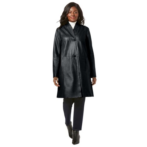 Jessica London Women's Plus Size Leather Swing Coat, 14 - Black