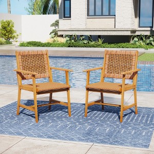 Captiva Designs Outdoor Patio Dining Acacia Wood Patio Fixed Chairs with Armrests - 1 of 4