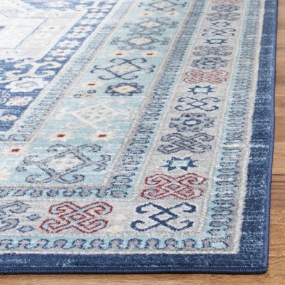 Hand-Knotted Blue and Creme Synthetic Rectangular Rug