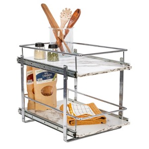 Glidez Chrome-Plated Steel and Faux Marble Pull-Out/Slide-Out Storage Organizer for Under Sink or Cabinet - 2-Tier Design - White and Chrome - 1 of 4