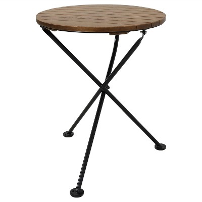 Sunnydaze Indoor/Outdoor French Country European Chestnut Wood Folding Round Bistro Table - 24" - Brown