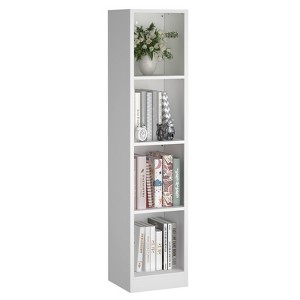 4-Tier Slim Metal Bookshelf with Open Storage, Freestanding Narrow ...