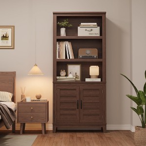 Bookcase with Door 5 Tier Storage Bookshelf Wooden Farmhouse Bookshelves Rustic Vintage - 1 of 4